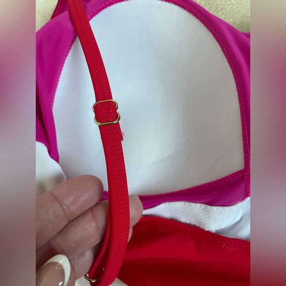 Summersalt Marina Lava Hibiscus Red and Pink Colorblock One Piece Swimsuit 10 - Picture 5 of 8